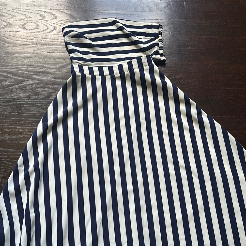 Petal & Pup Navy and White Striped Strapless Maxi Dress